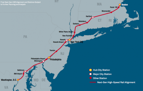 nordostkorridor amtrak hochgeschwindigkeitszug acela Karte Streckennetz Planung USA