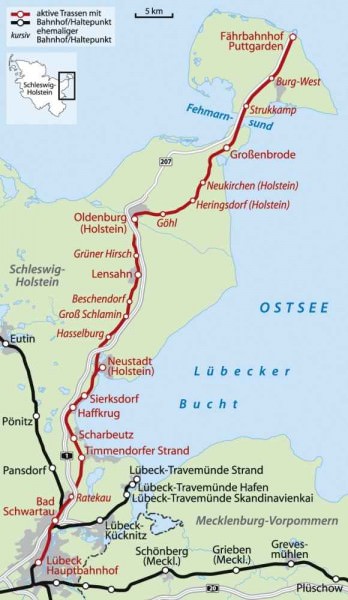 Bahnkarte Karte Bahnstrecke Lübeck-Puttgarden Fehmarnbeltquerung Hinterlandanbindung