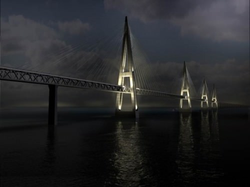 Fehmarnbeltbrücke zwischen Deutschland und Dänemark bei Nacht
