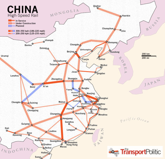 China Hochgeschwindigkeitszugnetz Strecken Netz Karte