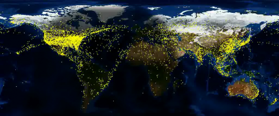 Visualierung des weltweiten Luftverkehrs über Transponder