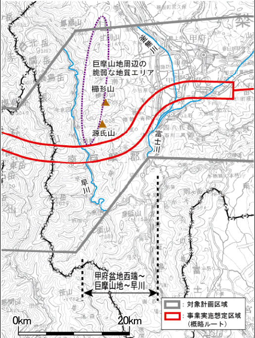 Chuo-Shinkansen Streckenführung Japan Maglev zwischen Kofu Basin und dem Fluss Hayakawa
