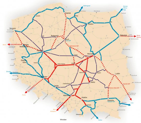 Das vorgeschlagene Streckennetz der Hochgeschwindigkeitsbahn in Polen bis 2050