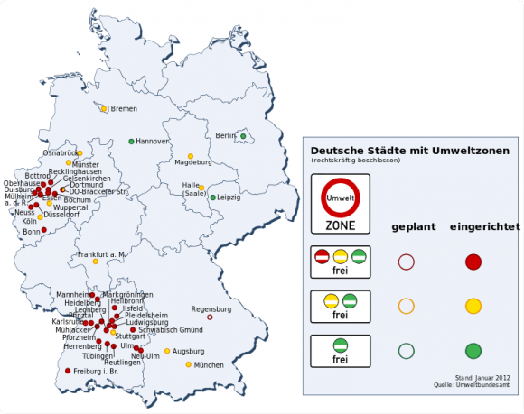 Umweltzonen Deutschland Städte 2012 Karte