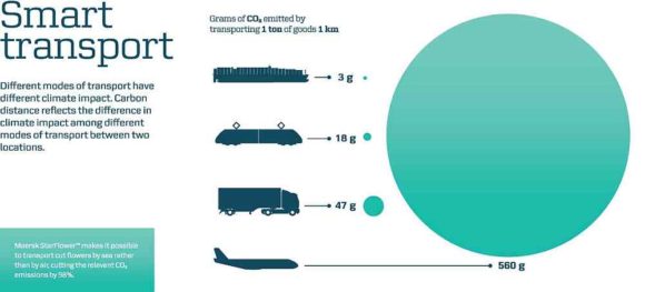 CO2-Emissionen Maersk Triple-E Emissionsvergleich Lkw Eisenbahn Flugzeug