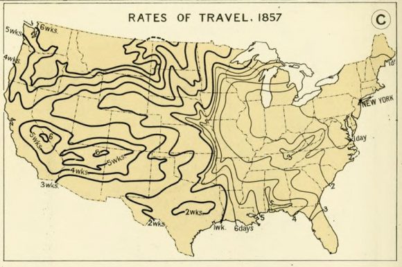Reisezeiten Eisenbahn USA 1857 Entfernungen