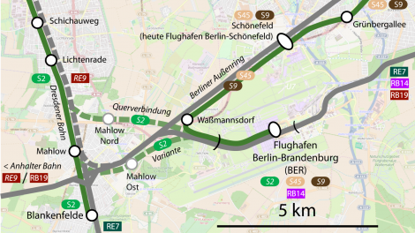 Anbindung des BER mit Querspange der S2 mit Zwischenhalt in Mahlow