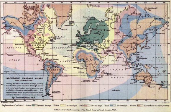 Isochronen Reisezeiten 1881 London