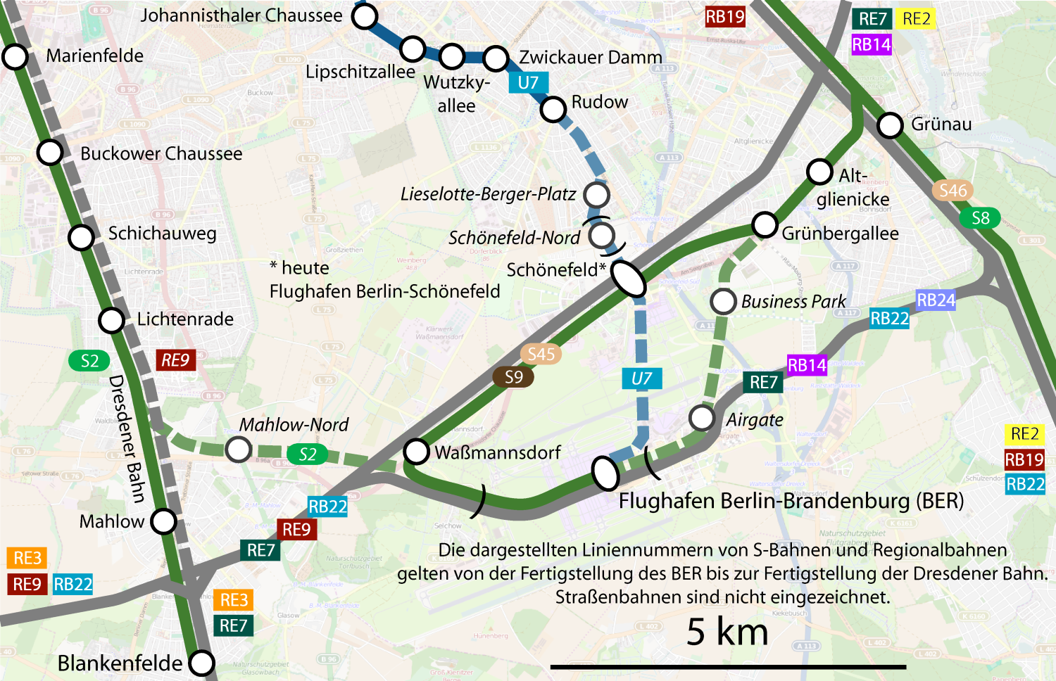 Anbindung Flughafen Berlin S-Bahn QUerverbindung Alternativen Ausbau