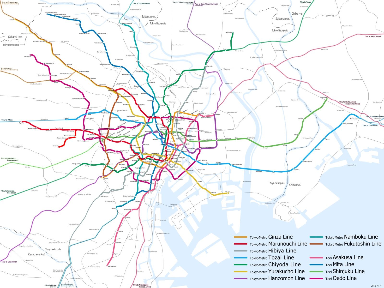 Netzplan Tokio Metro U-Bahn Netz Japan 2010